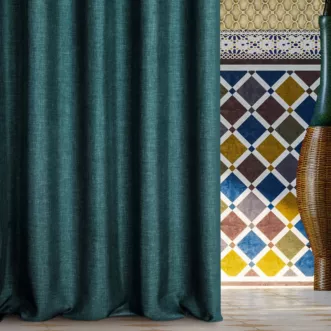 Zasłona ciemnoturkusowa o płóciennym splocie 140x250 cm przelotka MOROCCO TERRA COLLECTION