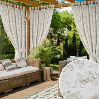 Zasłona kremowo, pudrowa z wodoodpornej tkaniny idealna do ogrodu i na taras 155x200 cm szelki/rzep GARDEN