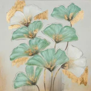 Obraz HERBARIUM 1 ręcznie malowany na płótnie liście miłorzębu ze złotymi akcentami