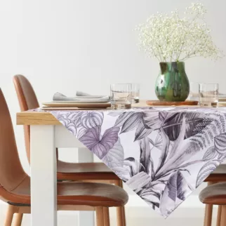 DESIGN 91 obrus welwetowy DAVOS zdobiony nadrukiem egzotycznych liści