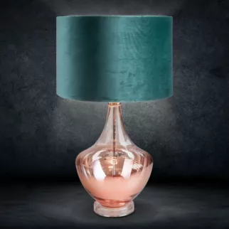 LIMITED COLLECTION Lampa stołowa SALVIA na szklanej podstawie z efektem ombre z welwetowym abażurem ŚWIEŻOŚĆ SZAŁWII