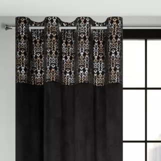 Zasłona czarno, złota z dekoracyjnym pasem z welwetu 140x250 cm przelotka LIZA