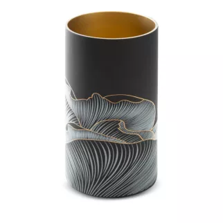 LIMITED COLLECTION Wazon PEONIA czarno-złoty ze szkła artystycznego z motywem kwiatu peoni PASJA CZERNI