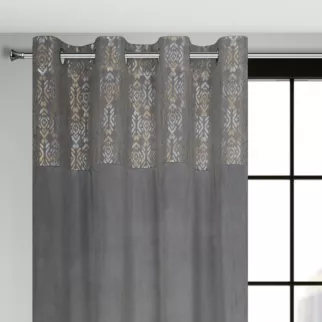 Zasłona stalowo, złota z dekoracyjnym pasem z welwetu 140x250 cm przelotka LIZA