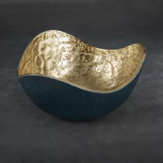 Metalowa misa PEDRO o falujących brzegach granatowo-złota