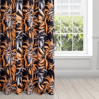 Zasłona czarno, ruda w stylu botanic z welwetu 140x270 cm taśma ZOJA Pierre Cardin