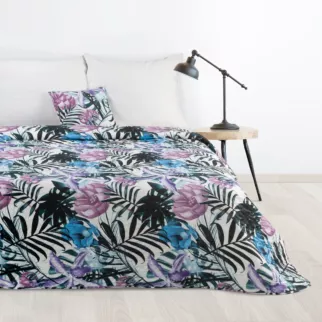DESIGN 91 Narzuta MALIBU z nadrukiem egzotycznych liści i kwiatów pikowana techniką hot press