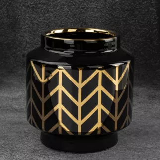 Wazon ceramiczny z geometrycznym wzorem czarno-złoty