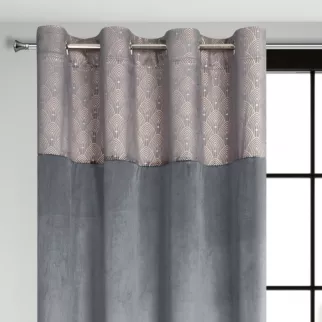 Zasłona grafitowa z aplikacją z błyszczącego welwetu 140x250 cm przelotka AGNES Design 91