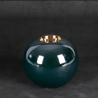 Świecznik ceramiczny AMORA 2 o lśniącej powierzchni ze złotym detalem, kulisty