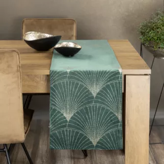 Bieżnik welwetowy BLINK 14 z welwetu z dużym wzorem wachlarzy w stylu art deco