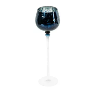 Świecznik szklany VERRE na wysmukłej nóżce z granatowym kielichem