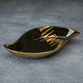 Patera ceramiczna SELENA o kształcie łódki czarno-złota