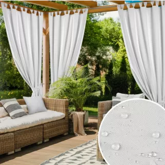 Zasłona biała z wodoodpornej tkaniny idealna do ogrodu i na taras 155x240 cm szelki/rzep GARDEN