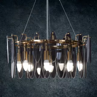 Lampa MARLA ze szklanymi zawieszkami z dymionego szkła, z regulacją wysokości