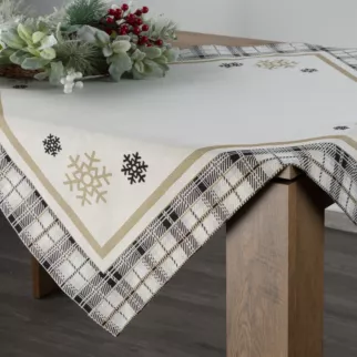 Świąteczny Obrus gobelinowy ANGEL z motywem kraty i śnieżynek