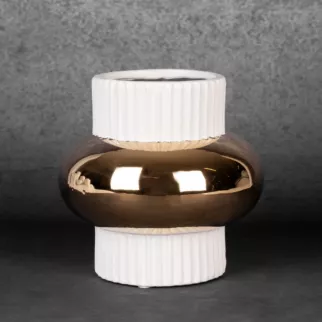 Wazon ceramiczny MONA z geometrycznym motywem biało-złoty