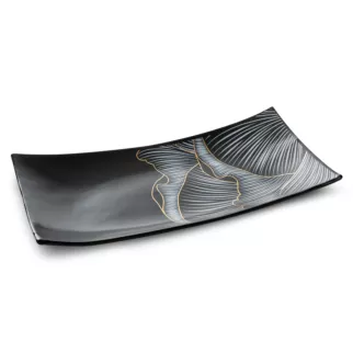 LIMITED COLLECTION Patera dekoracyjna PEONIA  czarno-złota z motywem kwiatu peoni PASJA CZERNI