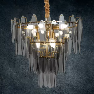 Lampa MARLA ze szklanymi zawieszkami z dymionego szkła, z regulacją wysokości