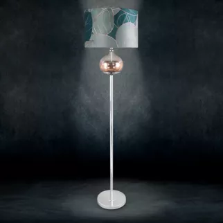 LIMITED COLLECTION Lampa stojąca SALVIA na metalowej podstawie z szklaną kula z efektem ombre z welwetowym abażurem ŚWIEŻOŚĆ SZAŁWII