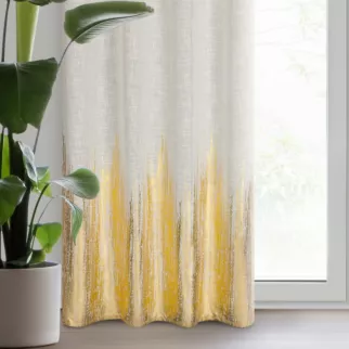 Zasłona naturalno, złocista zdobiona błyszczącym nadrukiem z dodatkiem lnu 135x250 cm przelotka IMANI