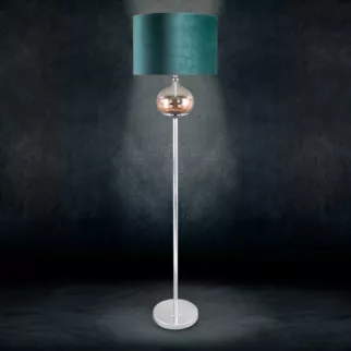LIMITED COLLECTION Lampa stojąca SALVIA na metalowej podstawie z szklaną kula z efektem ombre z welwetowym abażurem ŚWIEŻOŚĆ SZAŁWII