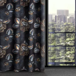 Zasłona czarno, popielata z tkaniny welwetowej 140x250 cm przelotka PEONIA 2 Limited Collection