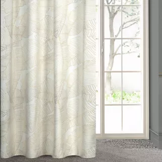 Zasłona biało, beżowa ze wzorem liści z matowego welwetu 140x250 cm przelotka LUNA 2 Limited Collection