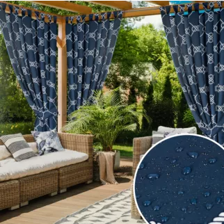 Zasłona granatowo, biała z wodoodpornej tkaniny idealna do ogrodu i na taras 155x200 cm szelki/rzep GARDEN