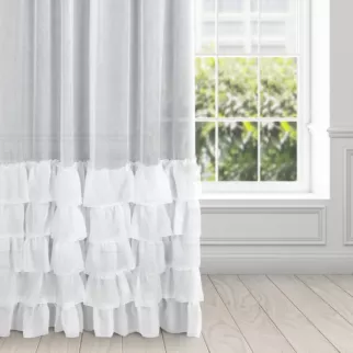 Firana biała z woalu kreszowanego z pięcioma falbanami 300x270 cm taśma CHARLOTTE 4