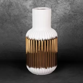 Wazon ceramiczny MONA z geometrycznym motywem biało-złoty