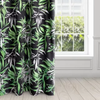 Zasłona czarno, zielona w stylu botanic z welwetu 140x250 cm przelotka ZOJA Pierre Cardin