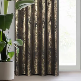 Zasłona czarno, złota zdobiona przecieranym wzorem z welwetu 140x250 cm przelotka RENIA