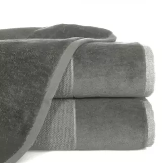 Ręcznik kąpielowy 50x90 cm bawełniany kolor stalowy z bordiurą z weluru 500 g/m2 LUCY