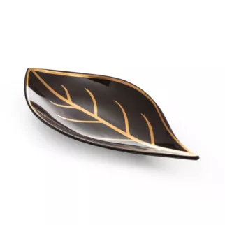 LIMITED COLLECTION Patera dekoracyjna ALISMA  brązowo-złota w kształcie liścia CIEPŁO BRĄZÓW