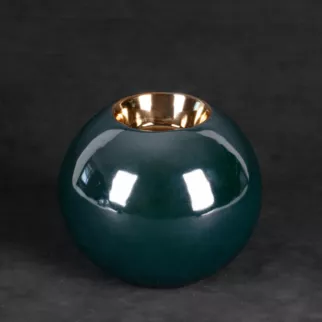 Świecznik ceramiczny AMORA 2 o lśniącej powierzchni ze złotym detalem, kulisty