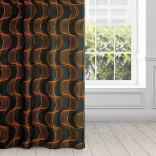 Zasłona czarno, ruda z wzorem pionowych fal, z welwetu 140x250 cm przelotka POLA