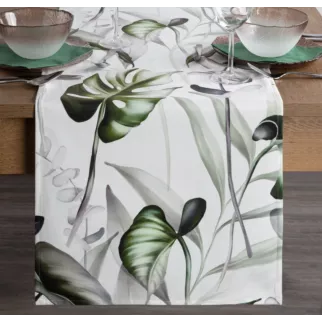 DESIGN 91 bieżnik welwetowy ELLEN zdobiony nadrukiem liści monstery