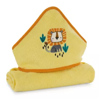 Ręcznik kąpielowy dziecięcy 100x100 cm bawełniany kolor żółty,pomarańczowy 350g/m2 z kapturem BABY 69