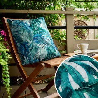 Poszewka GARDEN na taras oraz balkon z tkaniny wodoodpornej zdobiona nadrukiem egzotycznych liści