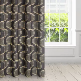 Zasłona czarno, beżowa z wzorem pionowych fal, z welwetu 140x250 cm przelotka POLA