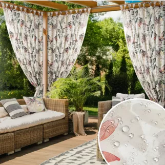 Zasłona biało, stalowa z wodoodpornej tkaniny idealna do ogrodu i na taras 155x260 cm szelki/rzep GARDEN 2