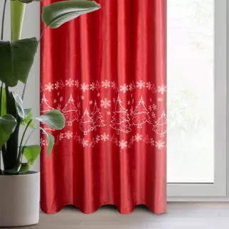 Zasłona czerwono, biała świąteczna z tkaniny welwetowej 140x250 cm przelotka RUBI