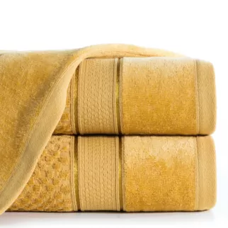 Ręcznik do rąk 30x50 cm bawełniany kolor musztardowy z welwetową bordiurą 500 g/m2 JESSI