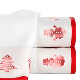 Ręcznik kąpielowy świąteczny 50x90 cm bawełniany kolor biały z żakardową bordiurą w stylu skandynawskim 480 g/m2 NOEL
