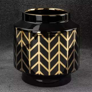 Wazon ceramiczny z geometrycznym wzorem czarno-złoty