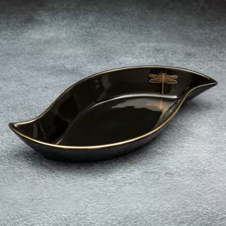 Patera ceramiczna z nadrukiem złotej ważki