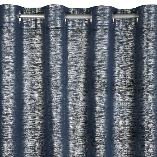 Zasłona granatowa z prążkowanym złotym wzorem z miękkiego welwetu 140x250 cm przelotka AMABEL