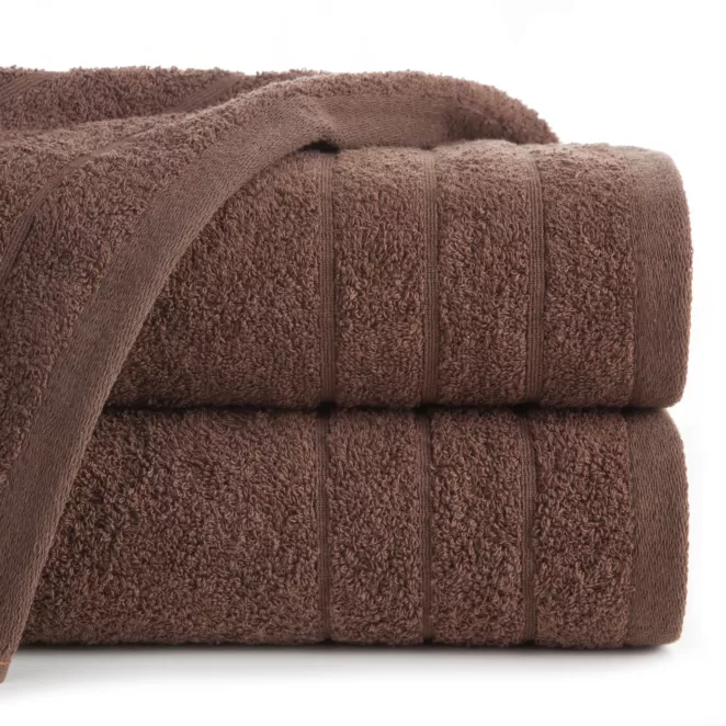 Ręcznik kąpielowy 50x90 cm bawełniany kolor brązowy w formie trzech tkanych paseczków 500 g/m2 RENI