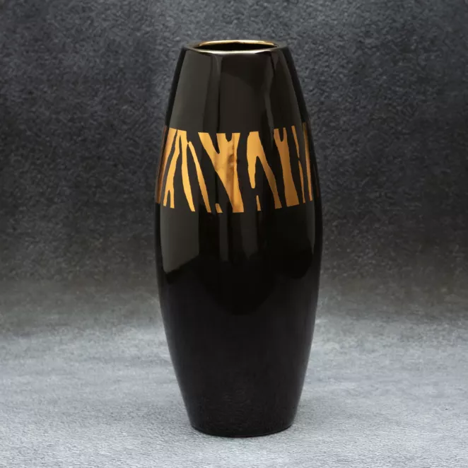 Wazon ceramiczny SELENA  czarny ze złotym zdobieniem